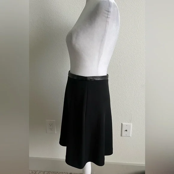 Sandro Black A-Line leather trim Midi Skirt - Picture 3 of 8